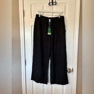 HALARA NWT linen like black Wide-Leg Drawstring Pants size XL regular